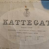1909 Kattegat op limet på lærred. Gammelt søkort, måleenhed i meter.